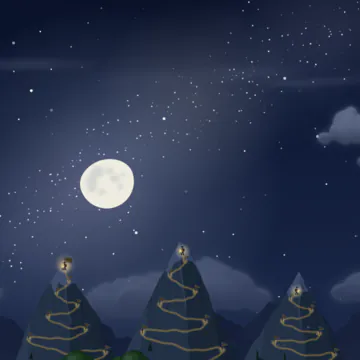 A night sky over the mountain tops, with a moon nearly full.