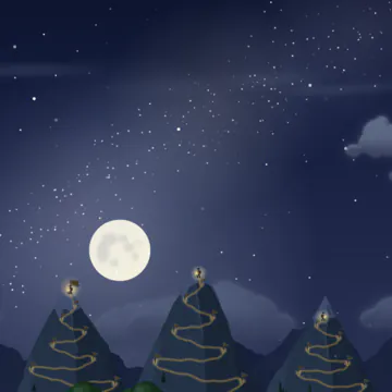 A night sky over the mountain tops, with a full moon.