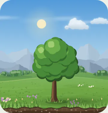 A grown oak: a full, round tree.